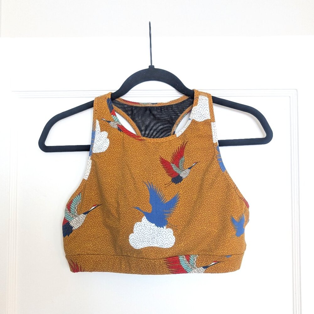 Mono B Seamless Racerback Crop Tank - Gold Crane Large